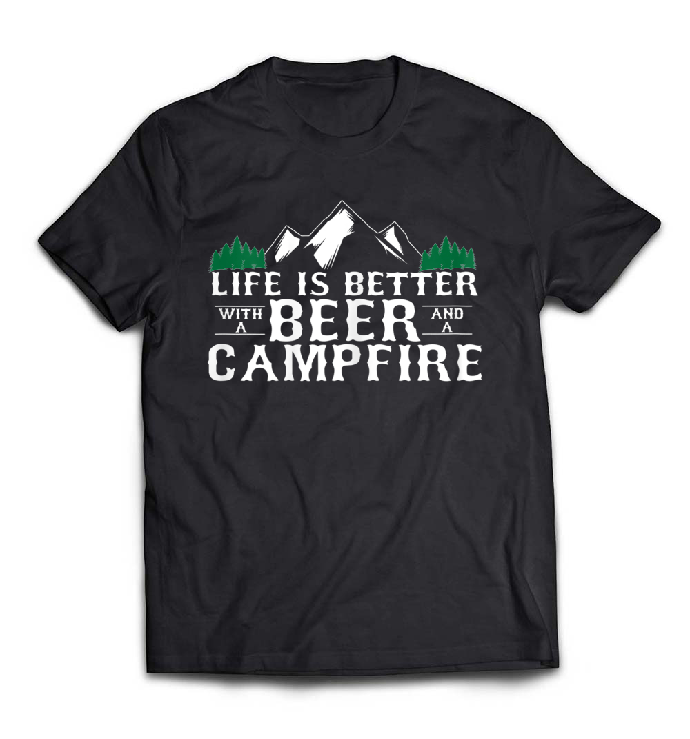 “Funny Camping with a Beer” T-Shirt – Embrace the Campfire Life